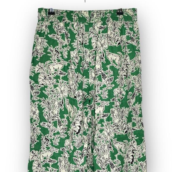 C&C California 100% Linen Green Floral Wide Leg Pants Women Size Small Lagenlook - Picture 5 of 9